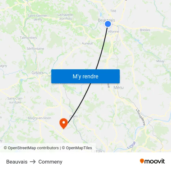 Beauvais to Commeny map