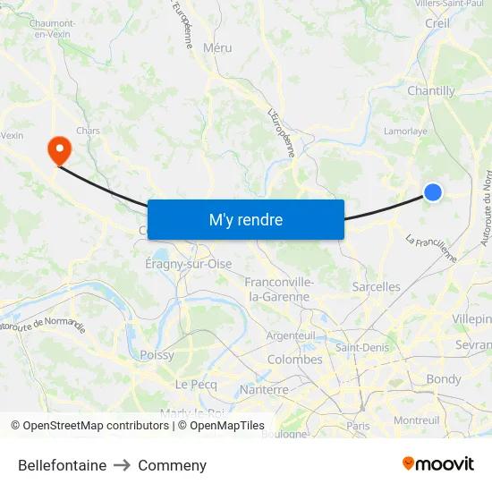 Bellefontaine to Commeny map