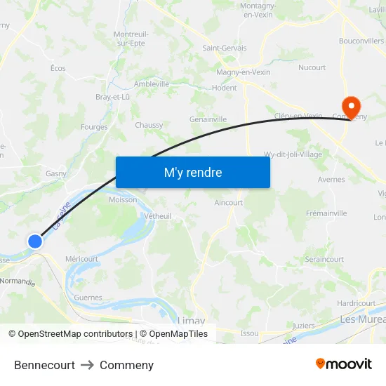 Bennecourt to Commeny map