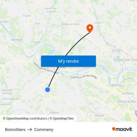 Boinvilliers to Commeny map