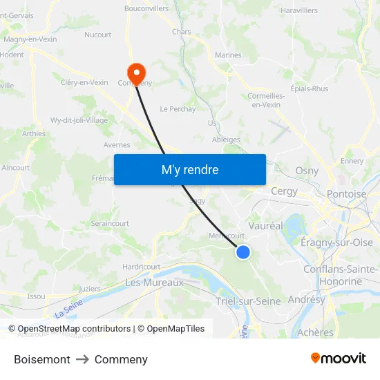 Boisemont to Commeny map