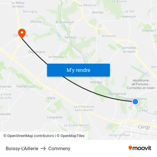 Boissy-L'Aillerie to Commeny map