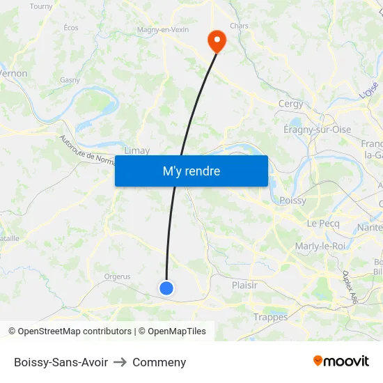 Boissy-Sans-Avoir to Commeny map