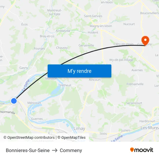 Bonnieres-Sur-Seine to Commeny map