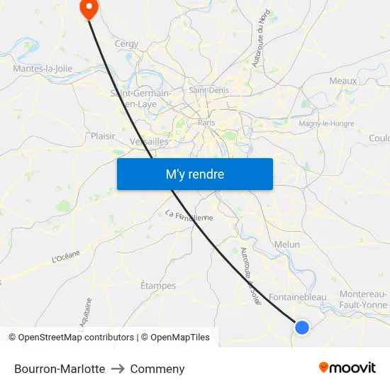 Bourron-Marlotte to Commeny map