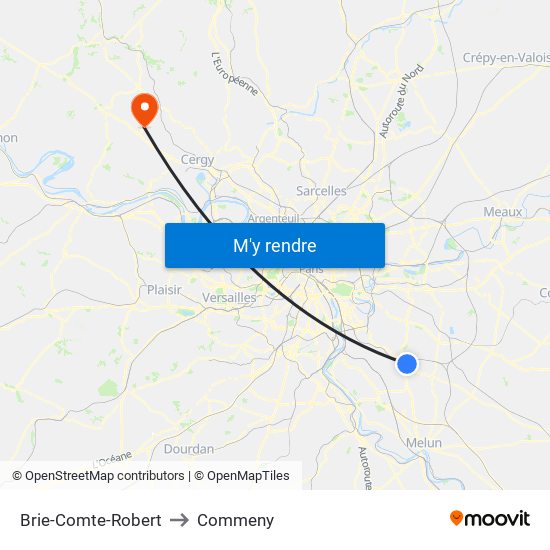 Brie-Comte-Robert to Commeny map