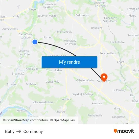 Buhy to Commeny map