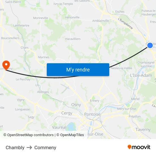 Chambly to Commeny map