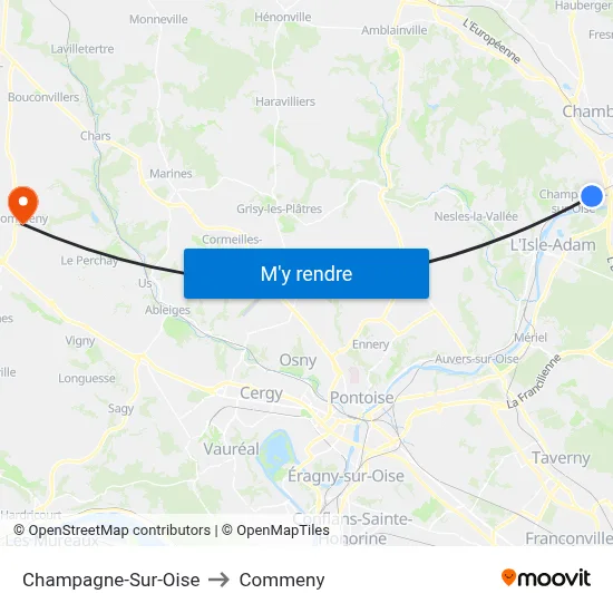 Champagne-Sur-Oise to Commeny map