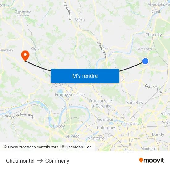 Chaumontel to Commeny map