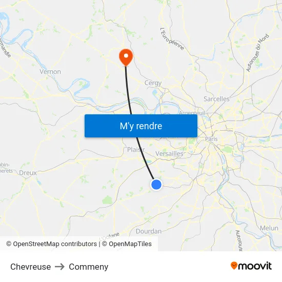 Chevreuse to Commeny map