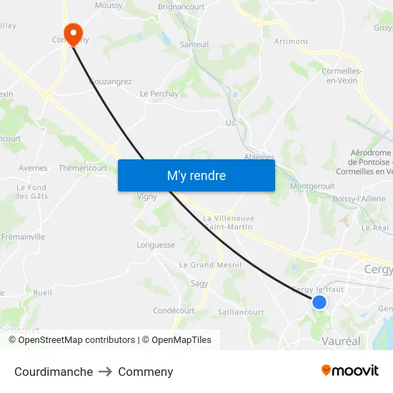 Courdimanche to Commeny map