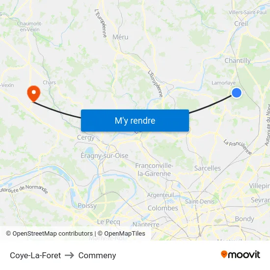 Coye-La-Foret to Commeny map