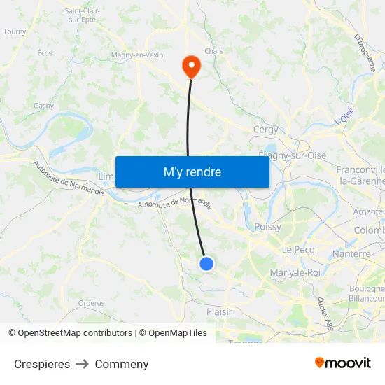 Crespieres to Commeny map