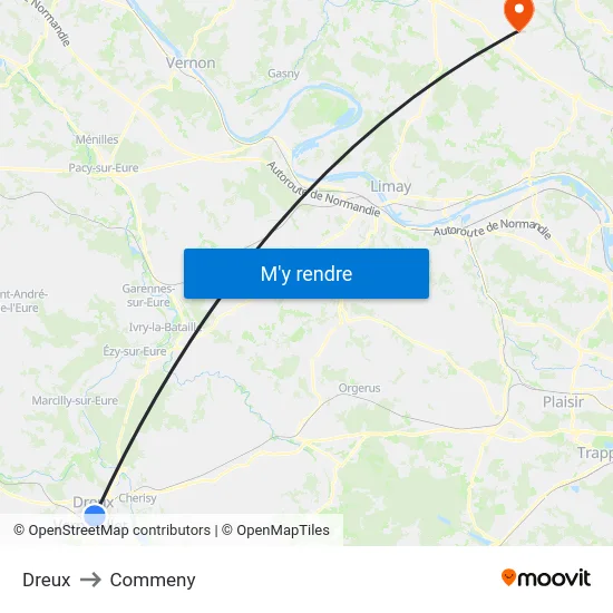 Dreux to Commeny map