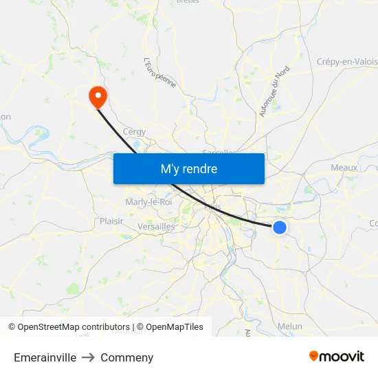 Emerainville to Commeny map