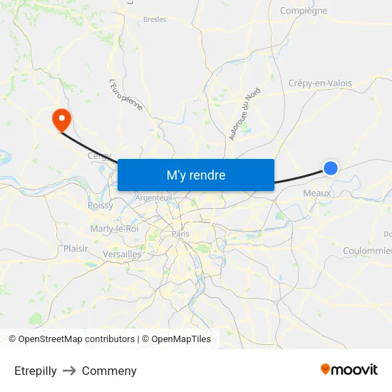 Etrepilly to Commeny map