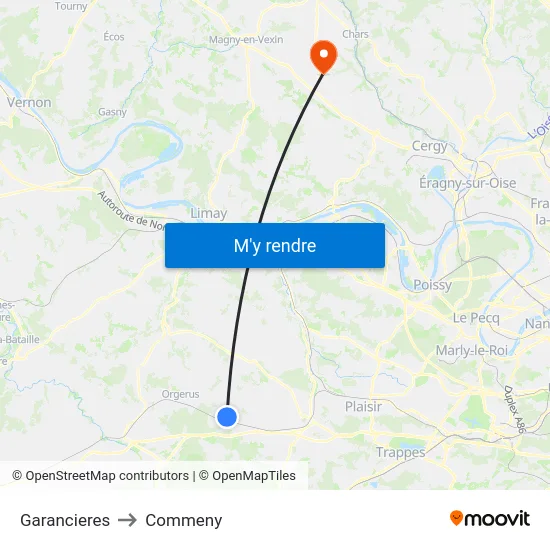 Garancieres to Commeny map