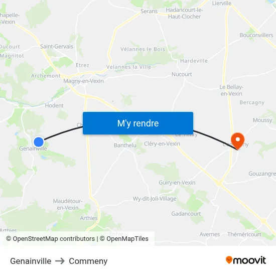 Genainville to Commeny map