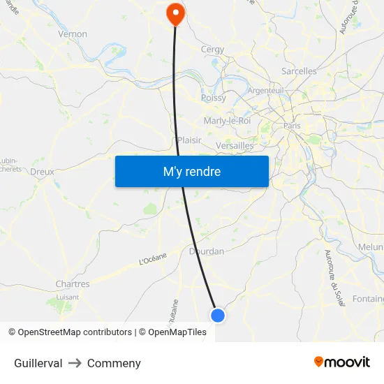Guillerval to Commeny map