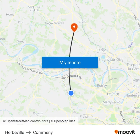 Herbeville to Commeny map