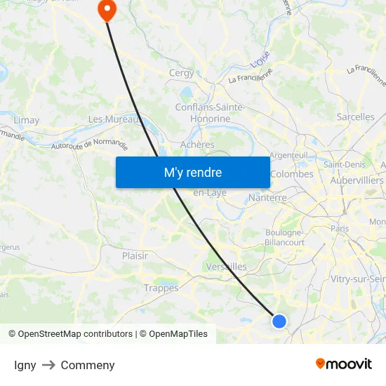 Igny to Commeny map