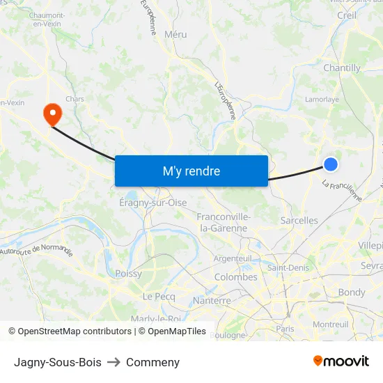 Jagny-Sous-Bois to Commeny map