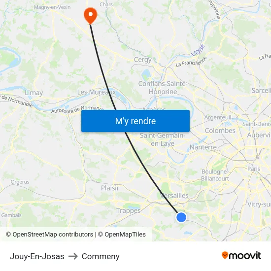 Jouy-En-Josas to Commeny map