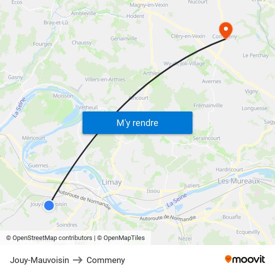 Jouy-Mauvoisin to Commeny map