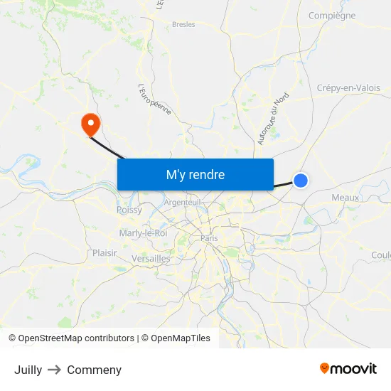 Juilly to Commeny map