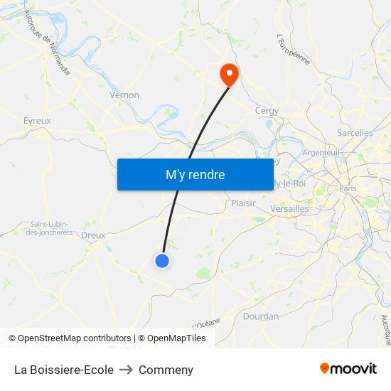 La Boissiere-Ecole to Commeny map