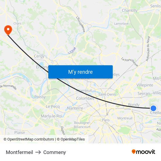 Montfermeil to Commeny map