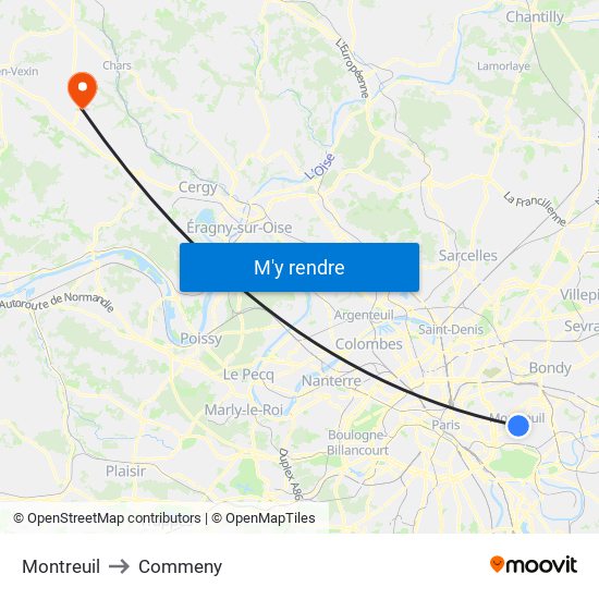 Montreuil to Commeny map