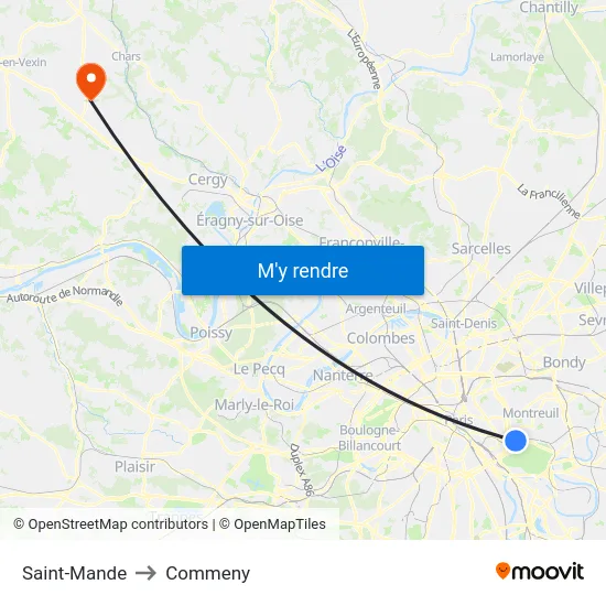 Saint-Mande to Commeny map