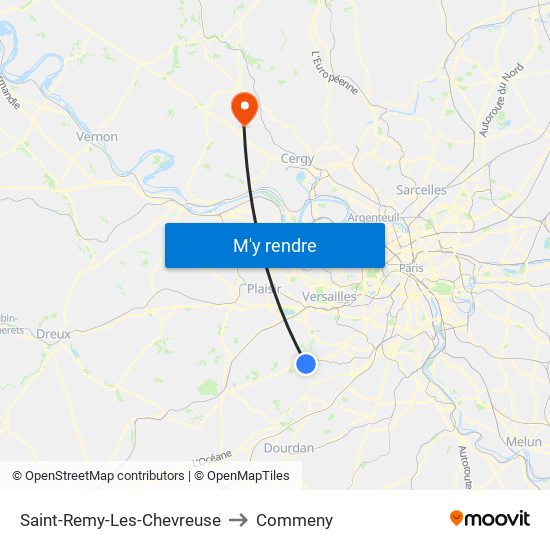 Saint-Remy-Les-Chevreuse to Commeny map