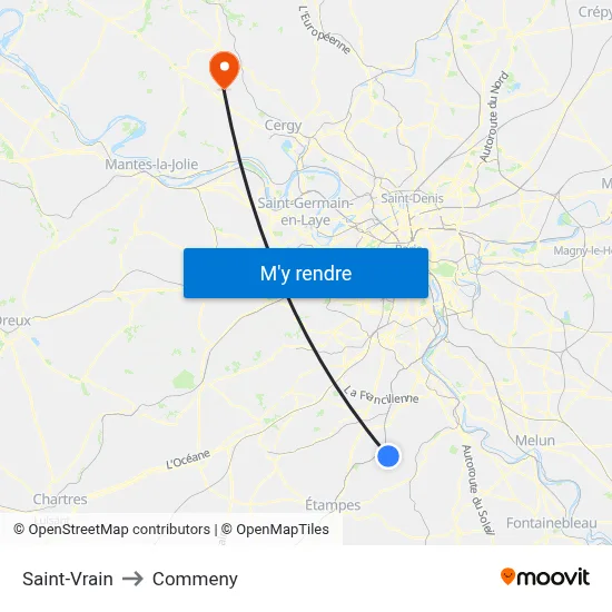 Saint-Vrain to Commeny map