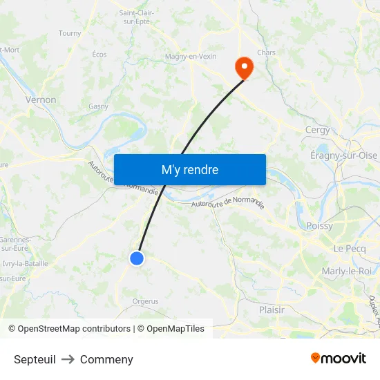 Septeuil to Commeny map