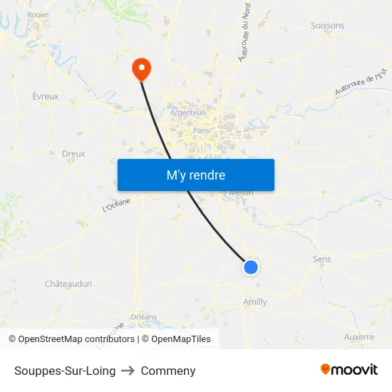 Souppes-Sur-Loing to Commeny map