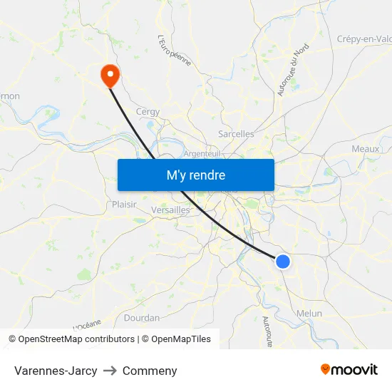 Varennes-Jarcy to Commeny map