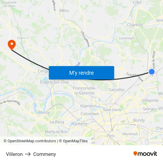 Villeron to Commeny map
