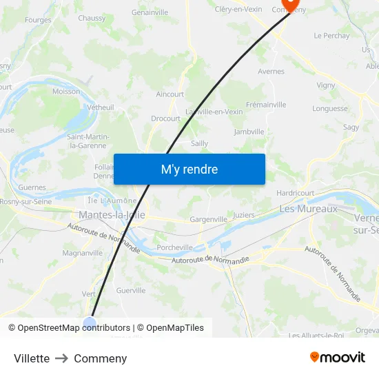 Villette to Commeny map