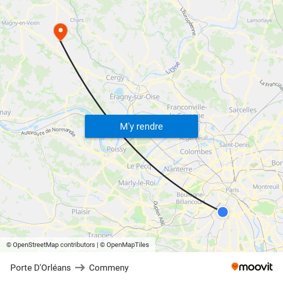 Porte D'Orléans to Commeny map