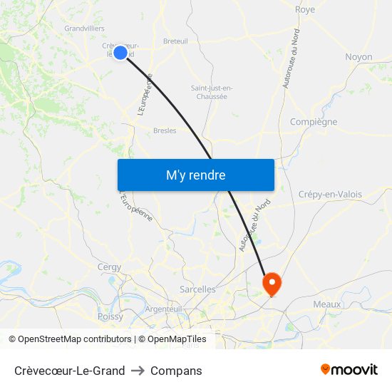 Crèvecœur-Le-Grand to Compans map