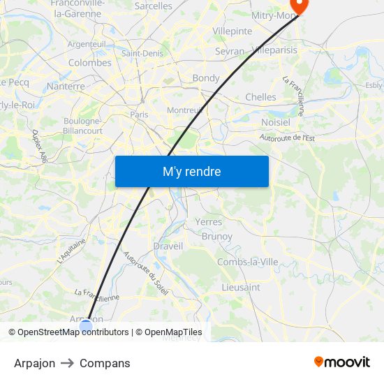 Arpajon to Compans map