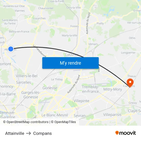 Attainville to Compans map