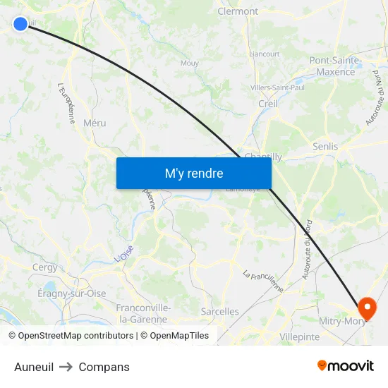 Auneuil to Compans map