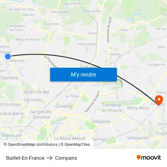 Baillet-En-France to Compans map
