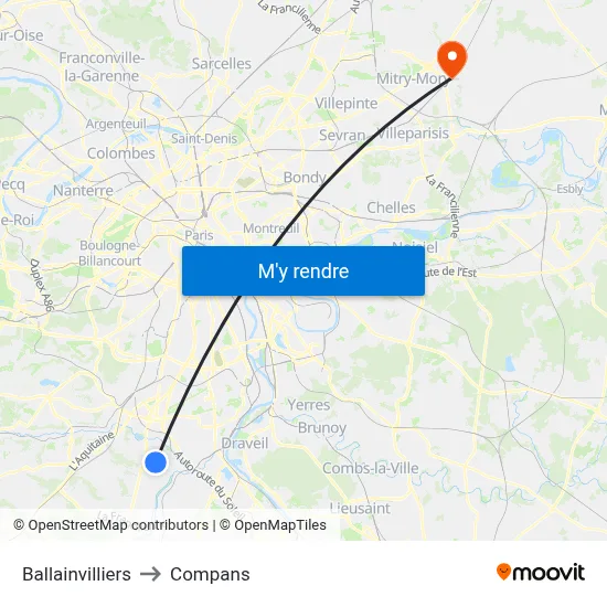 Ballainvilliers to Compans map