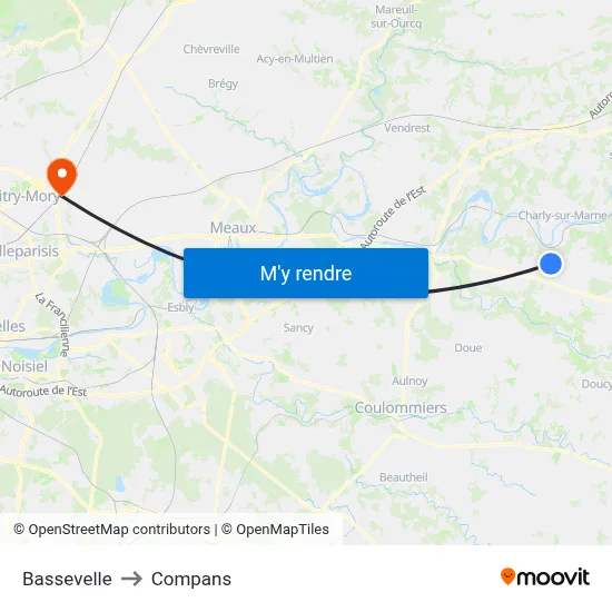 Bassevelle to Compans map