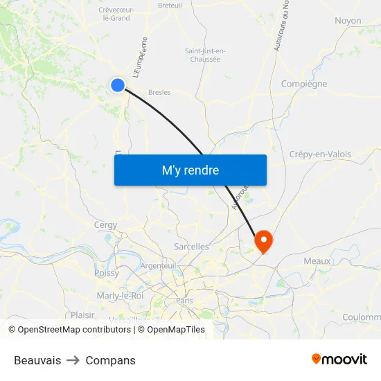 Beauvais to Compans map